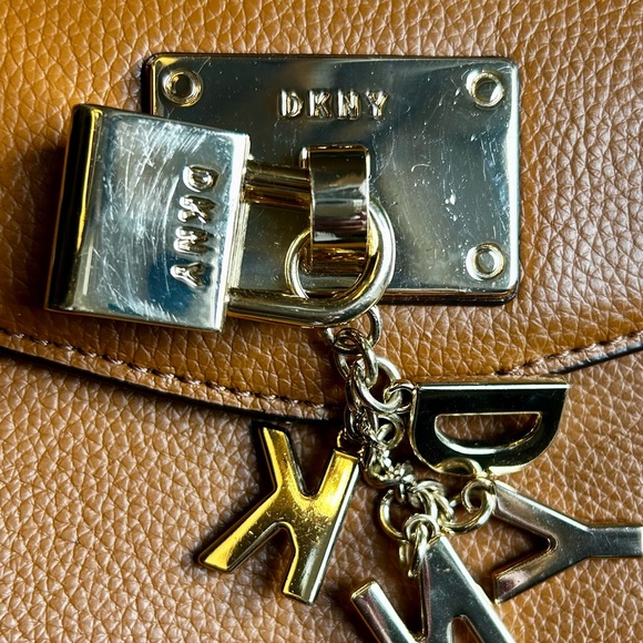 DKNY Tan Leather Crossbody with Gold Accents - Picture 13 of 13